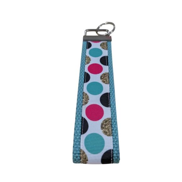 Polka Dot Keychain Wristlet Handmade Fabric Key FOB Teal Black Pink Gold Dots - Picture 5 of 7